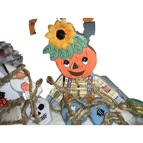 Wood Halloween Shelf Sitters Decor Set of Two Ghost Pumpkin - Picture 4 of 9